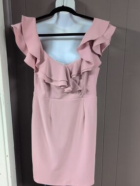 Blue Blush Dusty Pink Ruffled V-Neck Midi Dress